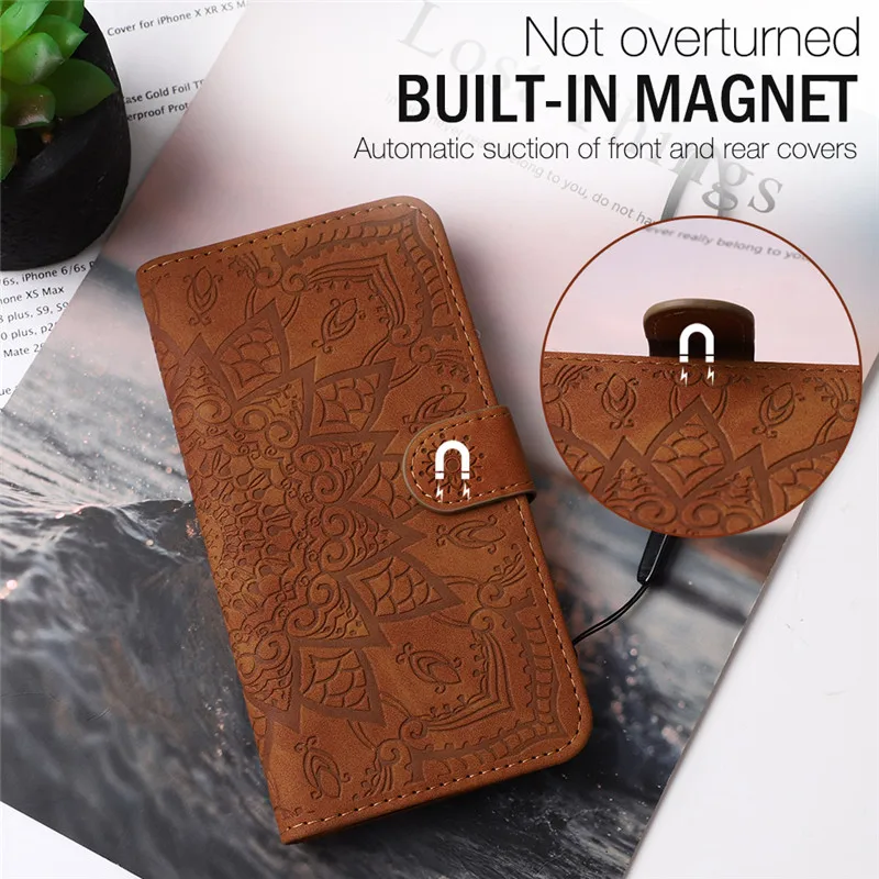 Elegant 3D Datura Flower Flip Case - Leather Wallet Phone Cover with Sling