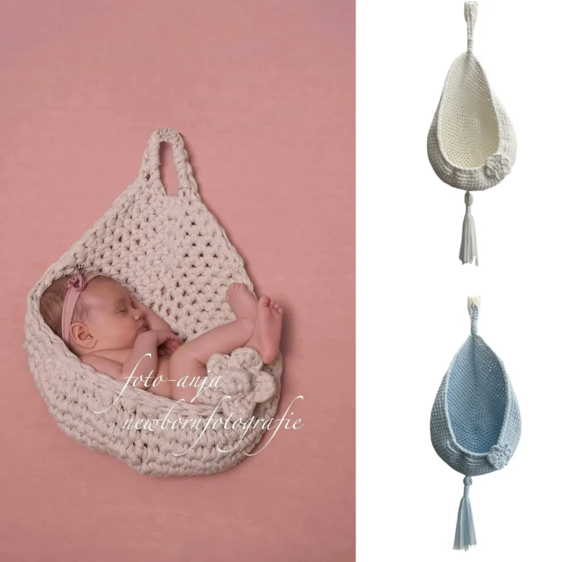 Dvotinst Newborn Photography Props Crochet Knitted Baby Hammock Nordic Fotografia Accessories Hanging Bed Studio Photo Prop