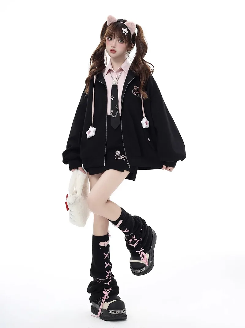 Japanese Style Star Leather Ring Y2k Stockings Strap Calf Bunching Socks Foot Sock Cute Sweet Average Size Mid-Calf Socks Autumn