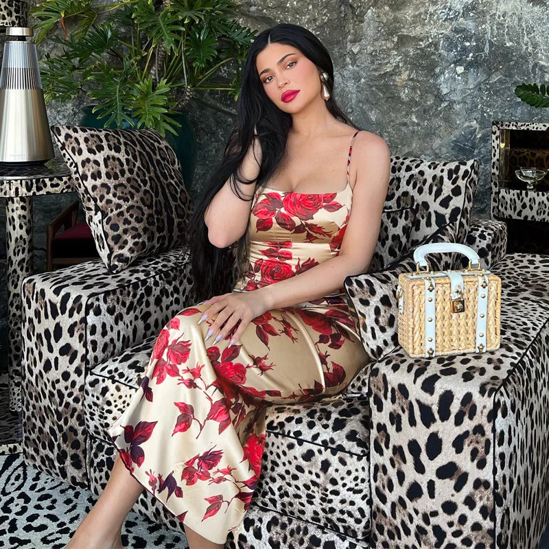 

Summer New Rose Print Halter Dress Women Floral Maxi Dress