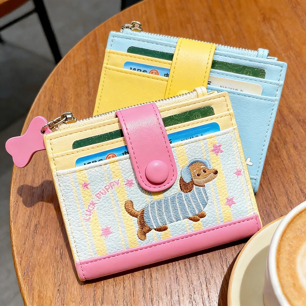 Portamonete elegante portamonete in cartone animato portacarte in pelle pu portafoglio per cani con salsiccia rosa-rosa per regali tasca per abbigliamento casual - immagine 2