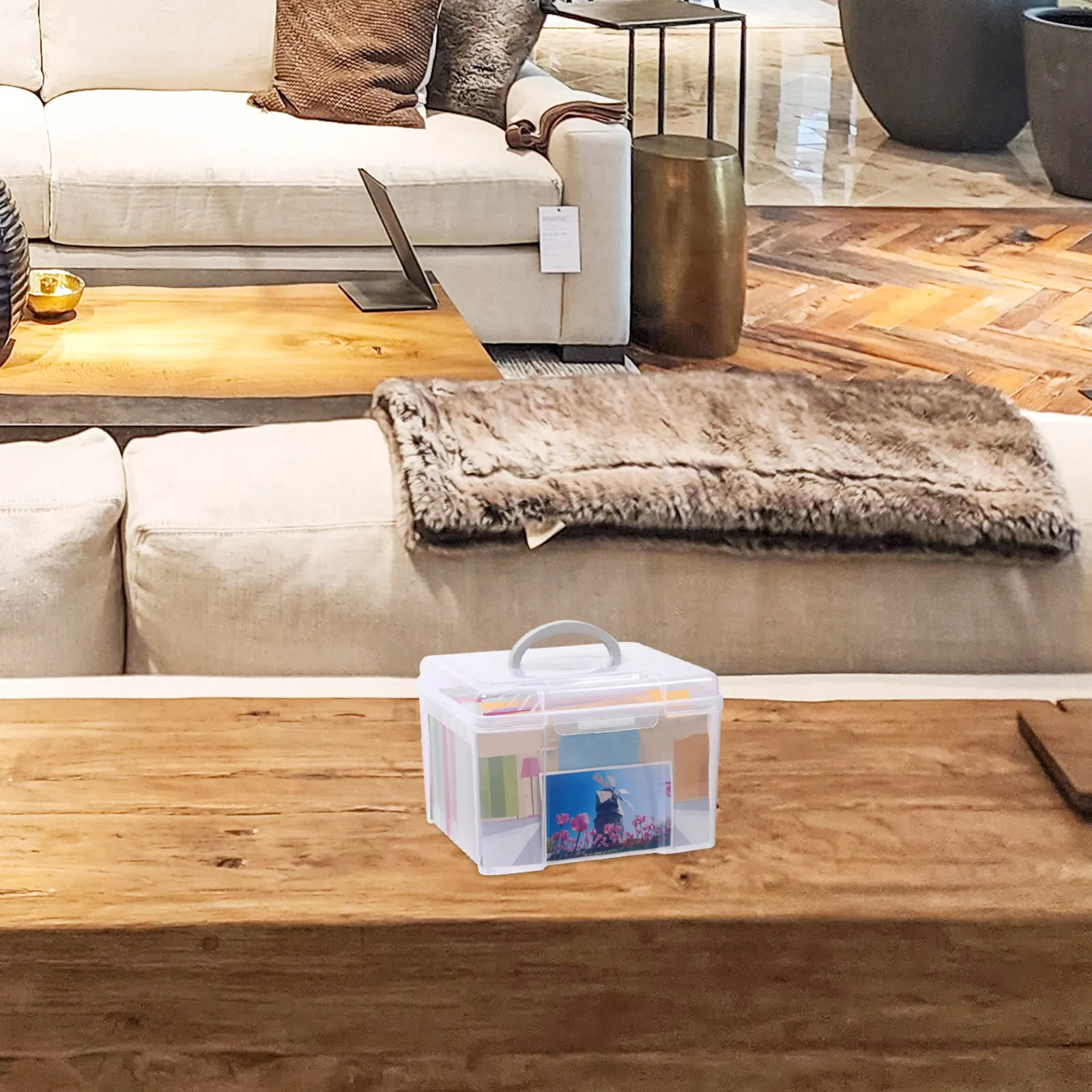 플라스틱 6칸 파일 폴더 정리함(손잡이 포함) 문서 보관함 사무실 및 가정용 휴대용 수납함