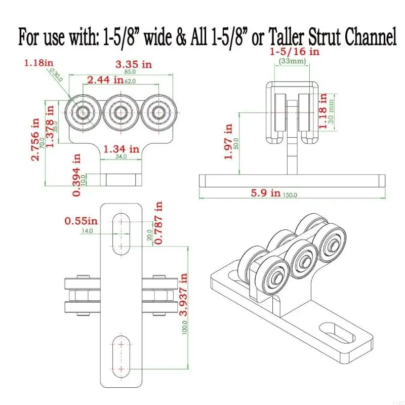 L8RC Versatile Trolley Pulley Wheel Trolley Assembly 540lbs Load Capacity Tool
