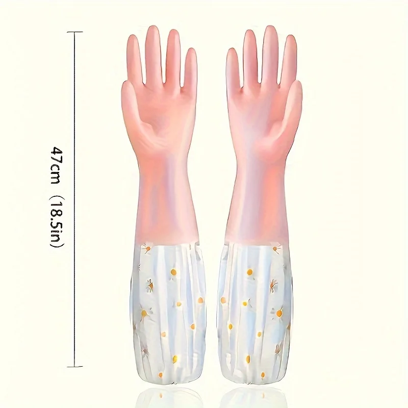 1 Pair Durable Waterproof PVC Cleaning Gloves, Non-Slip Dishwashing Gloves for Kitchen, Household Laundry Gloves
