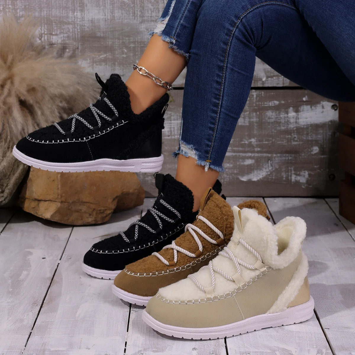 Women's New Winter Thick-soled Snow Boots, Women's Plush Plush Large Size Cotton Shoes, Casual and Comfortable High-top Shoes