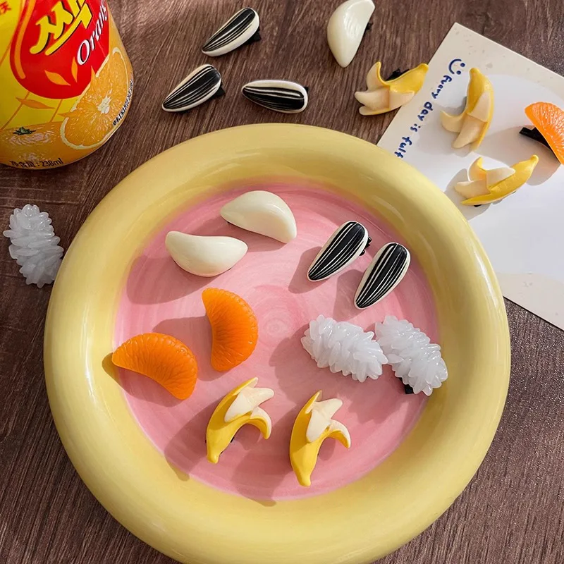 5pc 소녀를위한 귀여운 쌀 모양의 머리핀 카와이 시뮬레이션 음식 헤어 클립 크리 에이 티브 사이드 뱅스 클립 일본식 머리 장식 헤어 액세서리