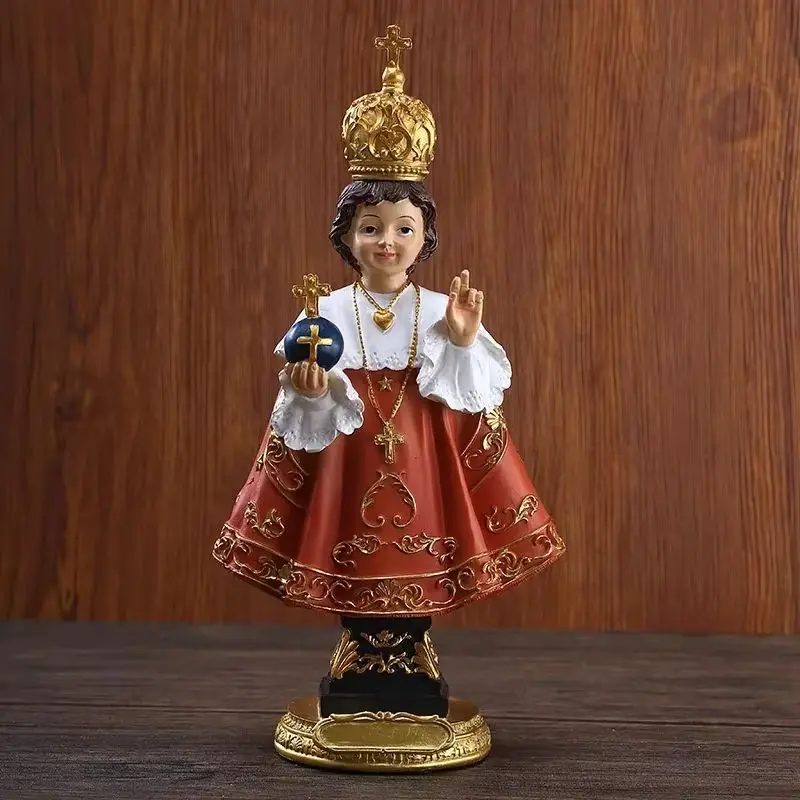 12 Inches Roman Infant Of Prague With Cross Royal Red Robes Resin Stone Tabletop Figurine Religious Gift Decoration