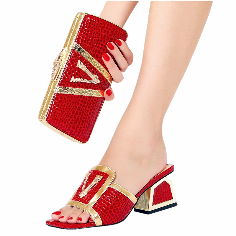 2022 new shoe bag set summer red black green yellow gold high heels suitable for nigerian party birthday wedding travel