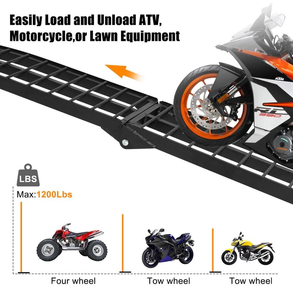 US 10 ft. 600 lbs. Capacity Aluminum Folding Loading Ramp for Motorcycle, ATV, Tractor, Truck, Trailer, Car (1-Pack)