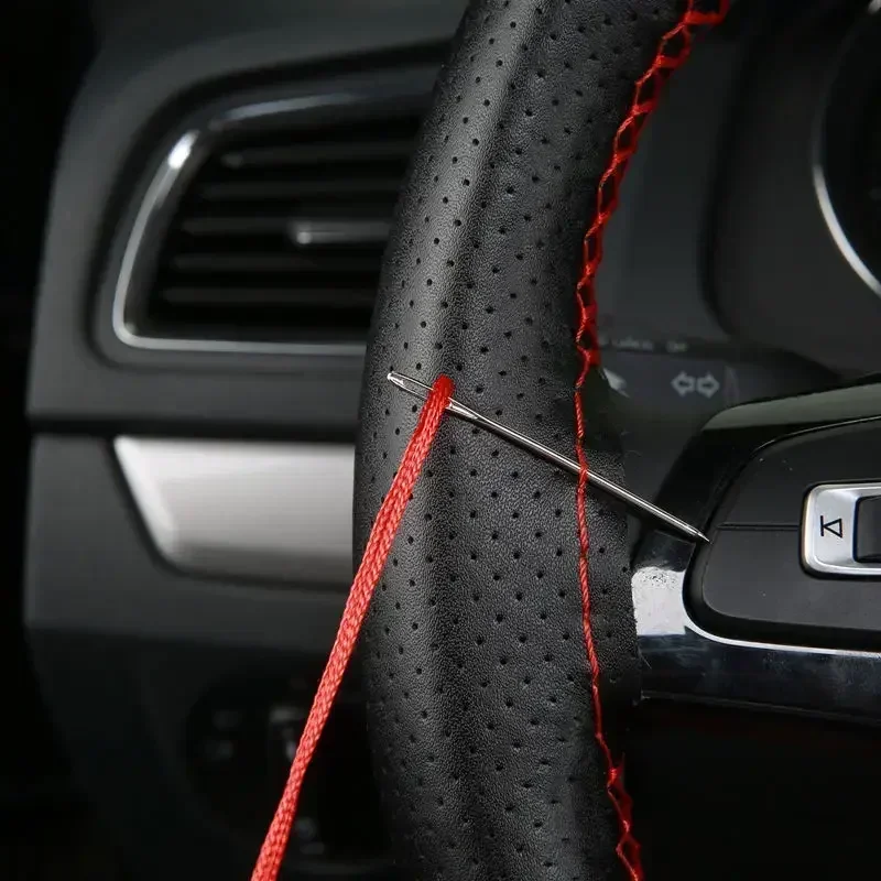 Coprivolante universale in pelle da cucire, adatto per volanti da 38 cm (14 pollici), fai da te, traspirante e antiscivolo, nero, grigio, beige. - Image 5