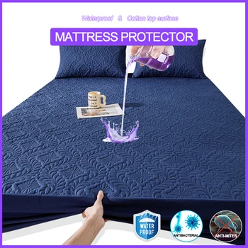 Protecteur de matelas imperméable hypoallergénique – Housse de matelas respirante anti-acariens et antibactérienne, simple/double, bleu marine 1