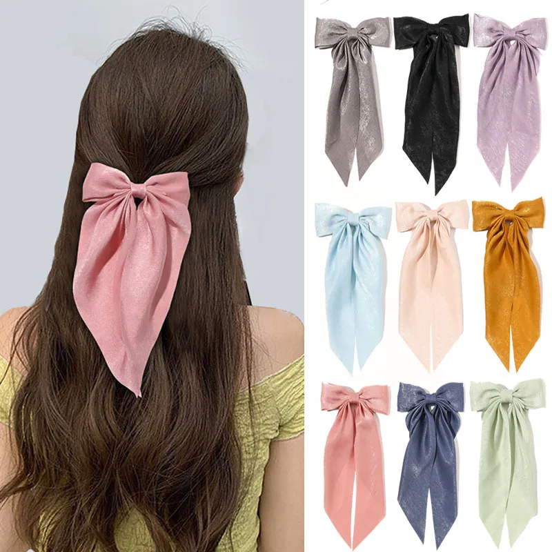 

Elegant Bow Hair Clip For Women Solid Color Velvet Hairpins Girls Hair Accesories Fashion Long Ribbon Ponytail Holder Barrettes