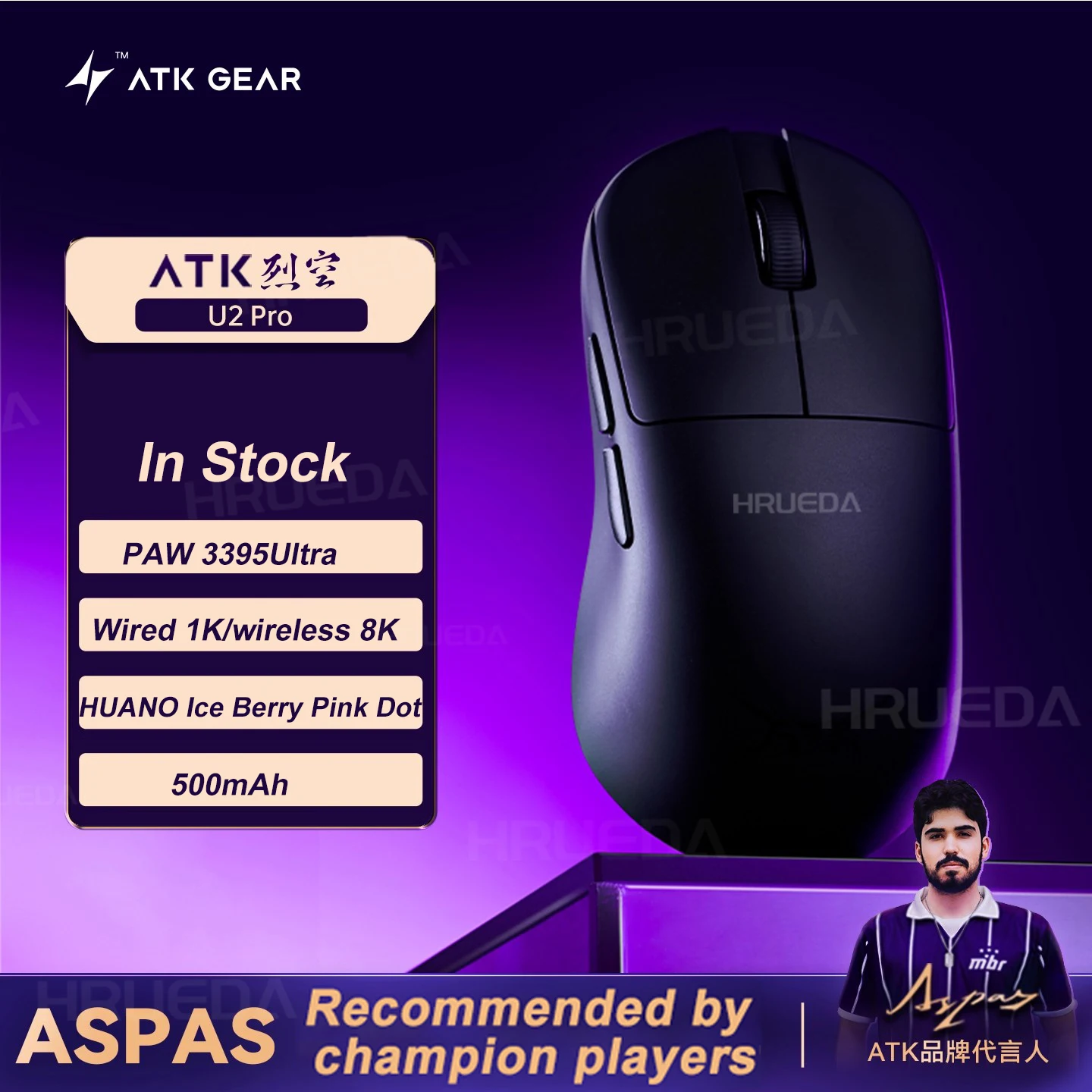ATK U2 MINI Pro Max Wireless Mouse Tri-Mode Gaming E-sports Mouse PAW3950 Ultra Lightweight Dual 8K Low Delay Ergonomics 800mAh