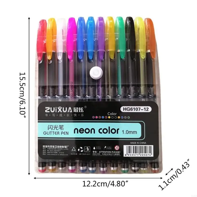 12 색 젤 펜 세트 반짝이 형광펜 파스텔 펜 학교 사무실 색칠하기 책 그리기 Doodling Art Markers