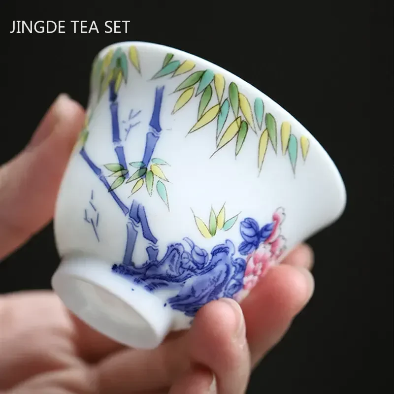 60ml Chinese Enamel Color Tea Cup Ceramic Master Cup High-grade Household Palace Style Tea Set Portable Small Tea Bowl