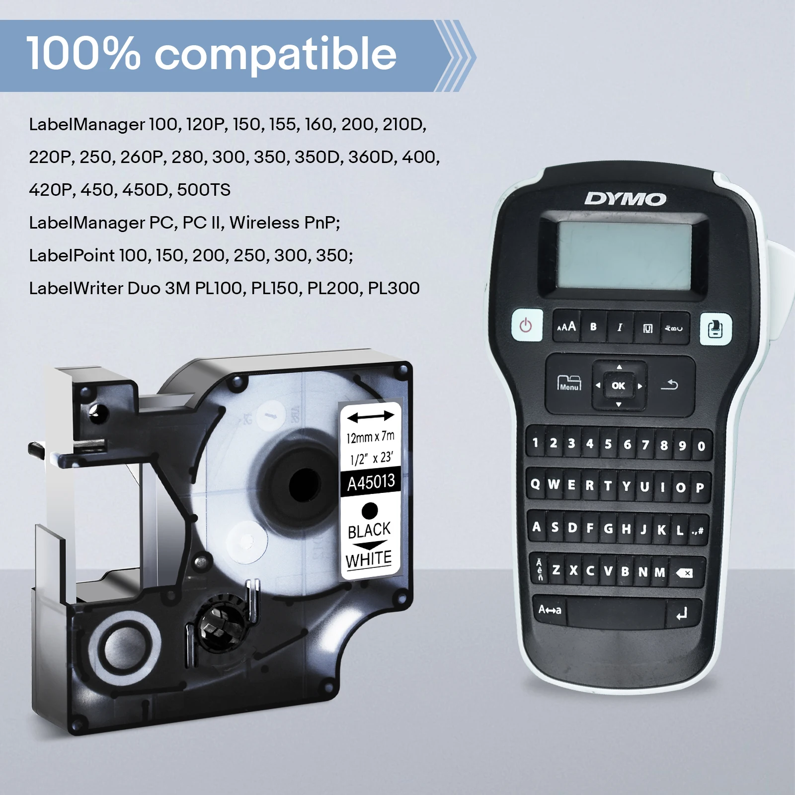 Dymo 라벨 관리기 350 450D 200 라벨 프린터용 45803 리본, Dymo D1 45013 호환, 6-24mm 라벨 테이프, 검정색 또는 흰색