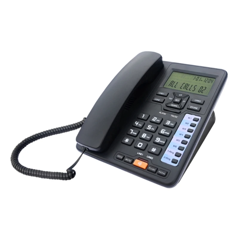 

TC6400 Office Phone Fixed Landline Telephone 2-Line LCD Backlit Display Number Storage Handset/Base Wide Display Drop Shipping