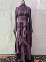 LGRQ early autumn turtleneck full sleeves shinny ruffles pullover Arabic styles floor length vacation dress female vestido 5