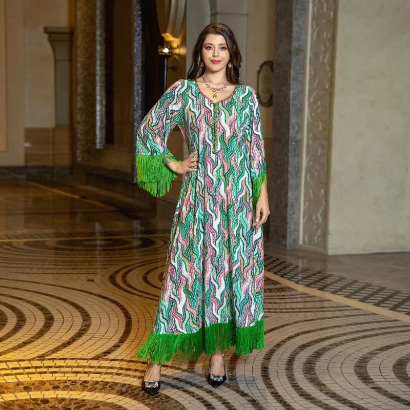 Middle East Arab Dubai Muslim Robe Women's Printed Casual Jalabiya Folk Costume evening dresses  abayat  vestido maxi