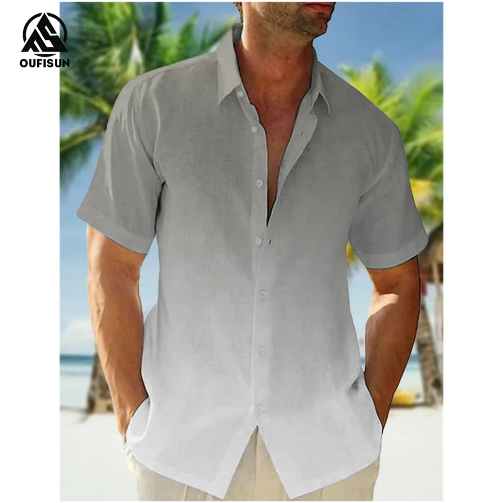 Casual Men's Shirts Summer Clothing Gradient Graphics Apparel Vacation Seaside Oversized Short Sleeve Tops For Male Shirts