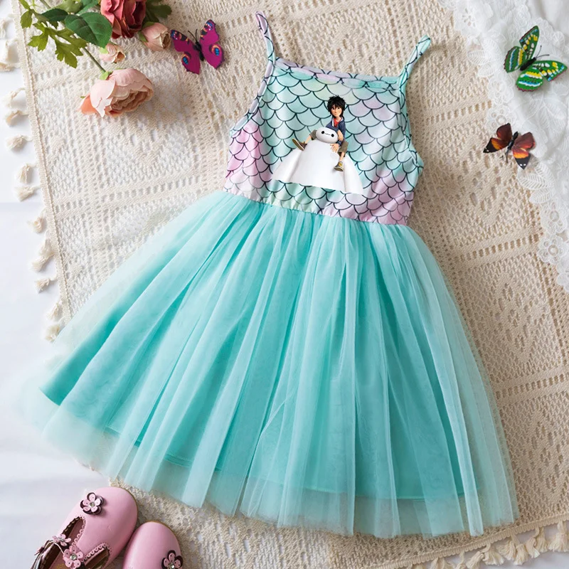 thumbnail image 1 of Big Hero 6 Baymax - Vestidos de princesa para niñas, ropa de bebé estampada, de algodón, sin mangas, con tirantes, vestidos de sirena para fiesta de cumpleaños, 1 of 5