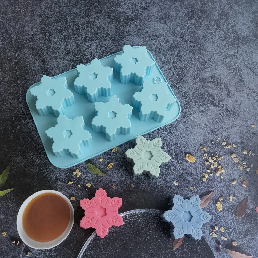 6 Cavities Snowflake Shaped Silicone Soap Mold DIY Candle Making Mold Cake Cookies Pastry Baking Tool Kitchen MoonCake Tools
