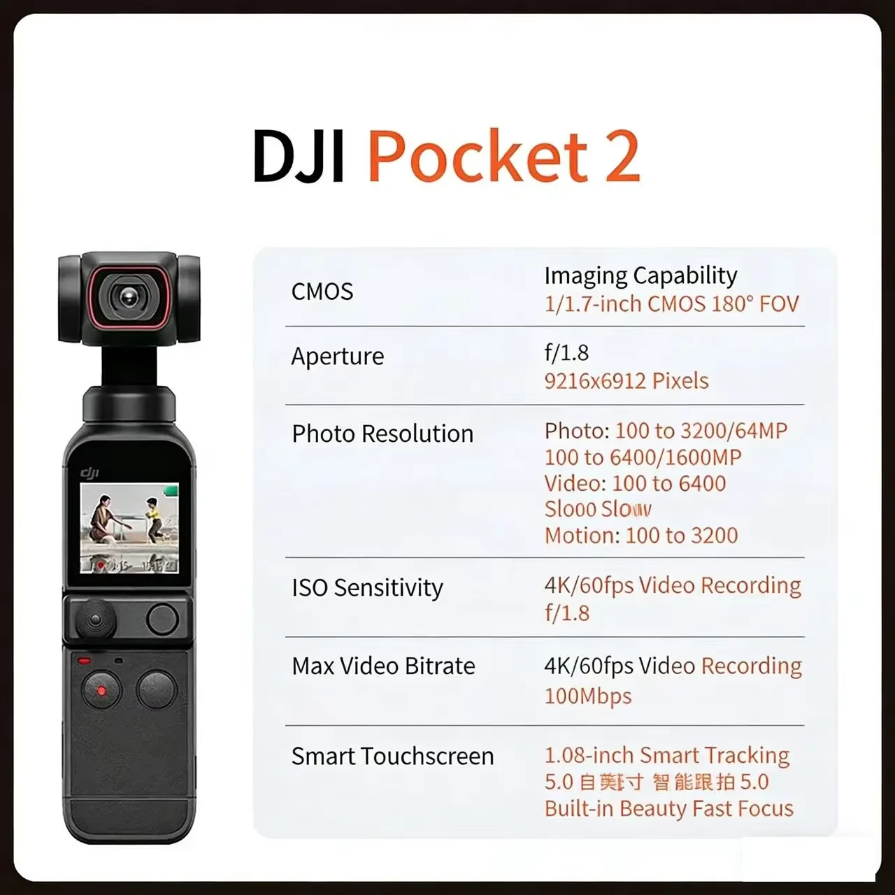 오리지널 DJI 포켓 2 3축 짐벌 4K 울트라 HD 64MP 카메라 휴대용 소형 흔들림 방지 브이로그 촬영 장치
