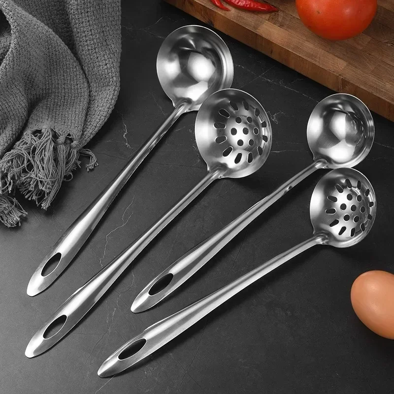 Stainless Steel Long Handle Spoon Colander Hot Pot Ramen Soup Ladle Korean Noodles Scoop Kitchen Tableware Cooking Utensils