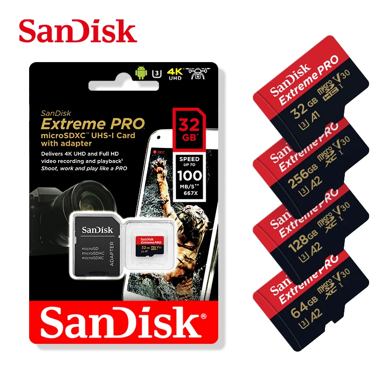 Sandisk 마이크로 SD 카드 메모리 카드, 64GB, MicroSDHC, 128GB, MicroSDXC, MicroSD 클래스 10 A2 U3 V30 TF 플래시 카드