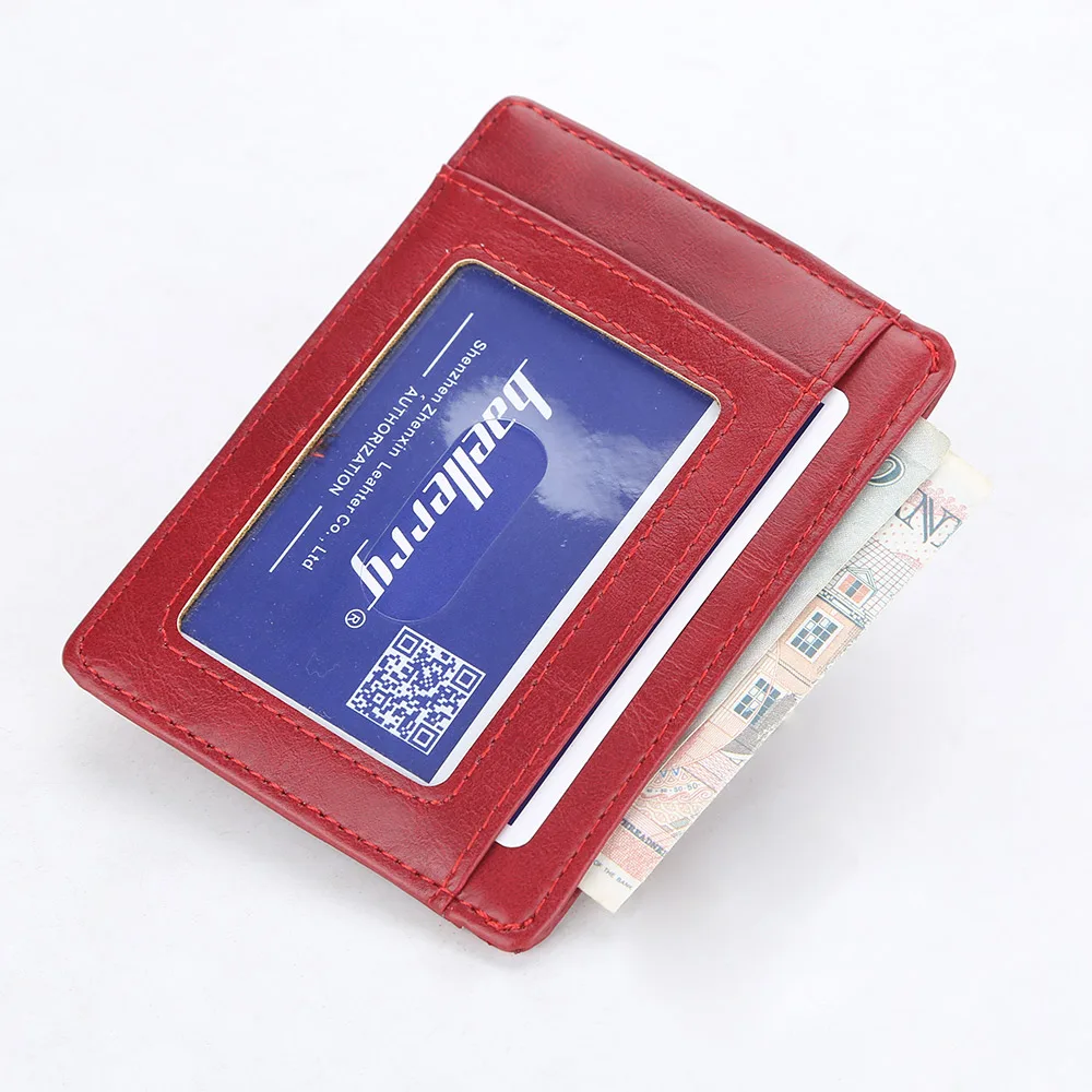 Baellerry Gray Red Slim Soft Wallet for Women Men PU Leather Mini Credit Card Holder Wallets Purse Thin Small Card Holders Walet