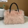 2024 New Raccoon Fur Bags Women Fashion Portable Faux Fur Handbags Winter Soft Warm Bag Girls Fluffy Large Capacity Tote Purse 5