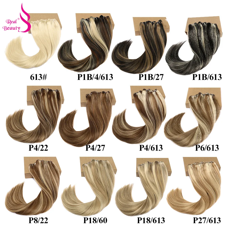 Fasci di tessuto brasiliano per capelli lisci biondo platino di vera bellezza 14 "-28" estensioni dei capelli Remy ad alto rapporto marrone # 4 Biondi P6/613 # - immagine 6