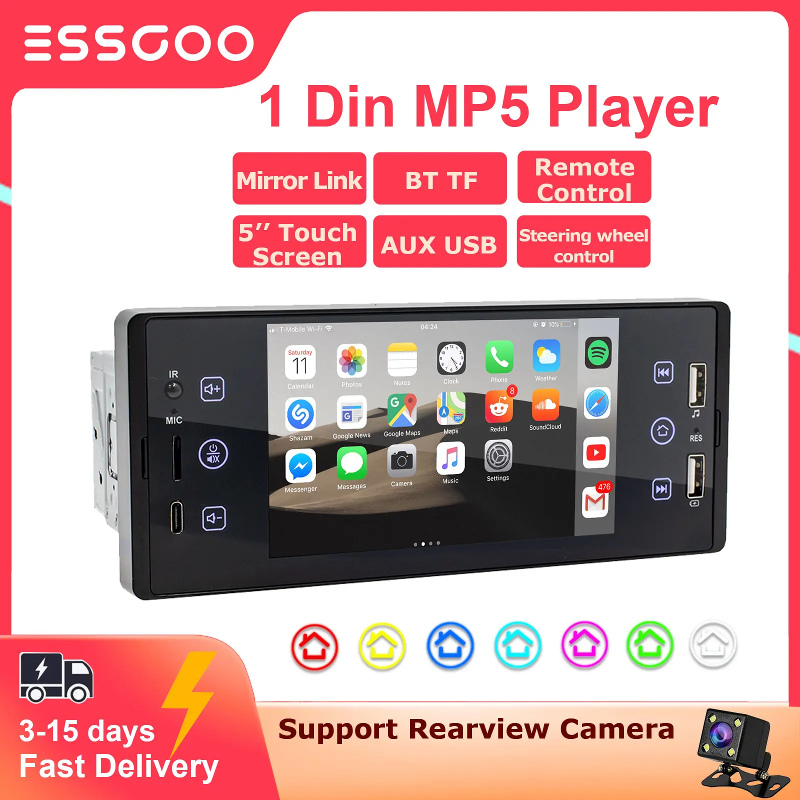 Автомагнитола ESSGOO 1Din, mp5-плеер, Авторадио, стерео 5 дюймов IPS экран, Bluetooth Mirrorlink Тип C, универсальный мультимедийный плеер для автомобиля