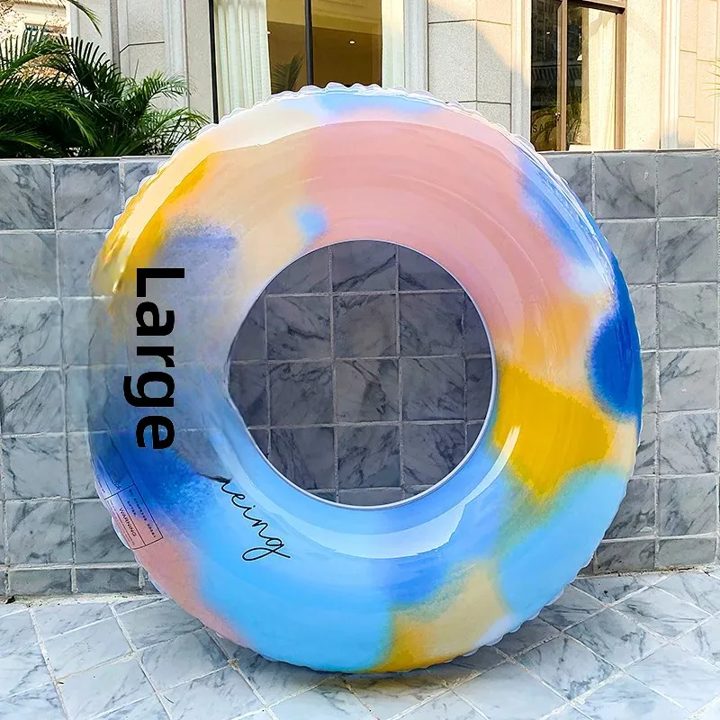 Fashionable Thickened Watercolor Flower Design Swimming Ring Inflatable Lifesaving Ring For Men And Women Anti-Side Flip Beginne