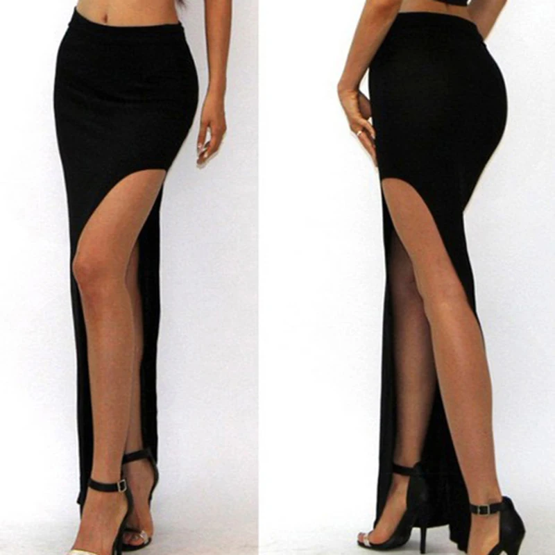 

New Fashion Charming Sexy Women Lady Long Skirts Open Side Split Skirt Long High Waist High Slit Maxi Skirt Black