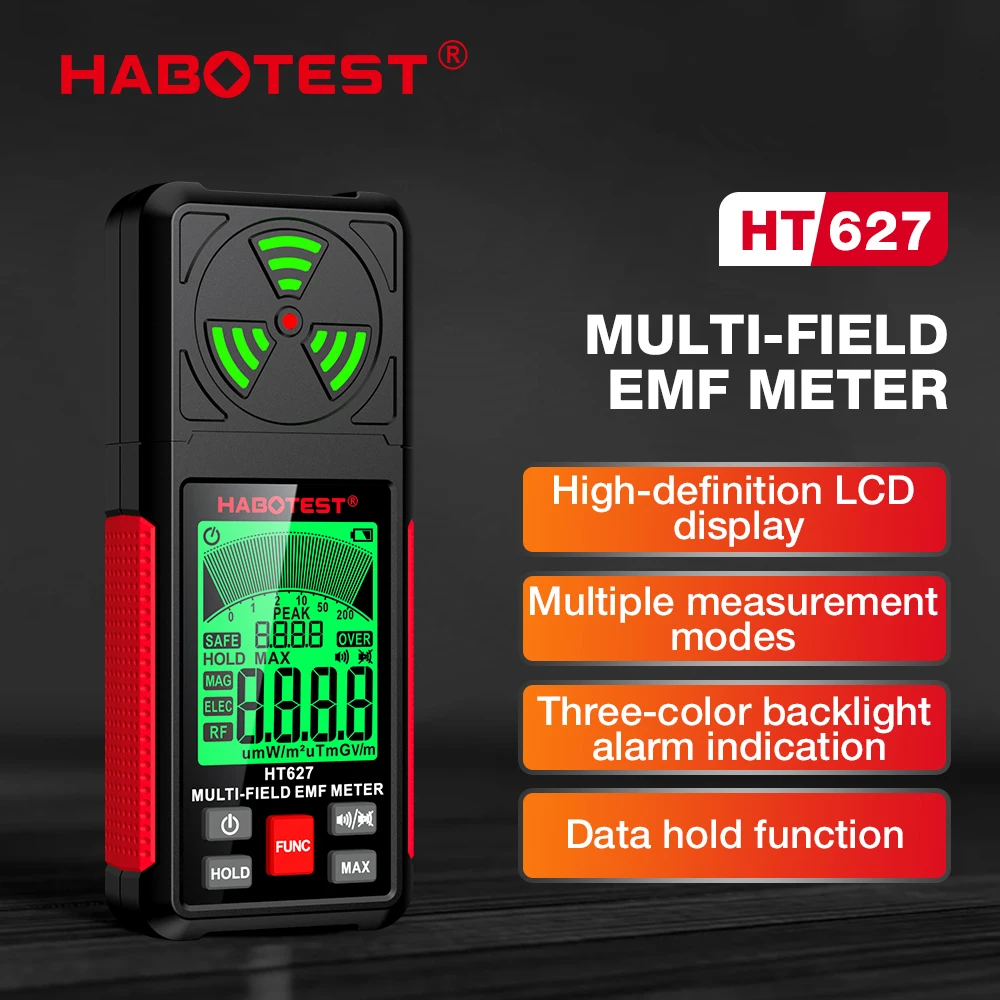 HABOTEST HT627 Electromagnetic Field Radiation Detector Tester EMF Meter Multifunctional Portable Radio Frequency Warn Meter