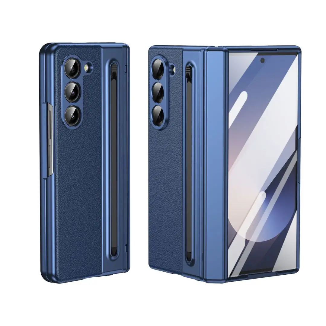 S Pen Leather Phone Case with Hinge Protection & Built-in Screen Protector