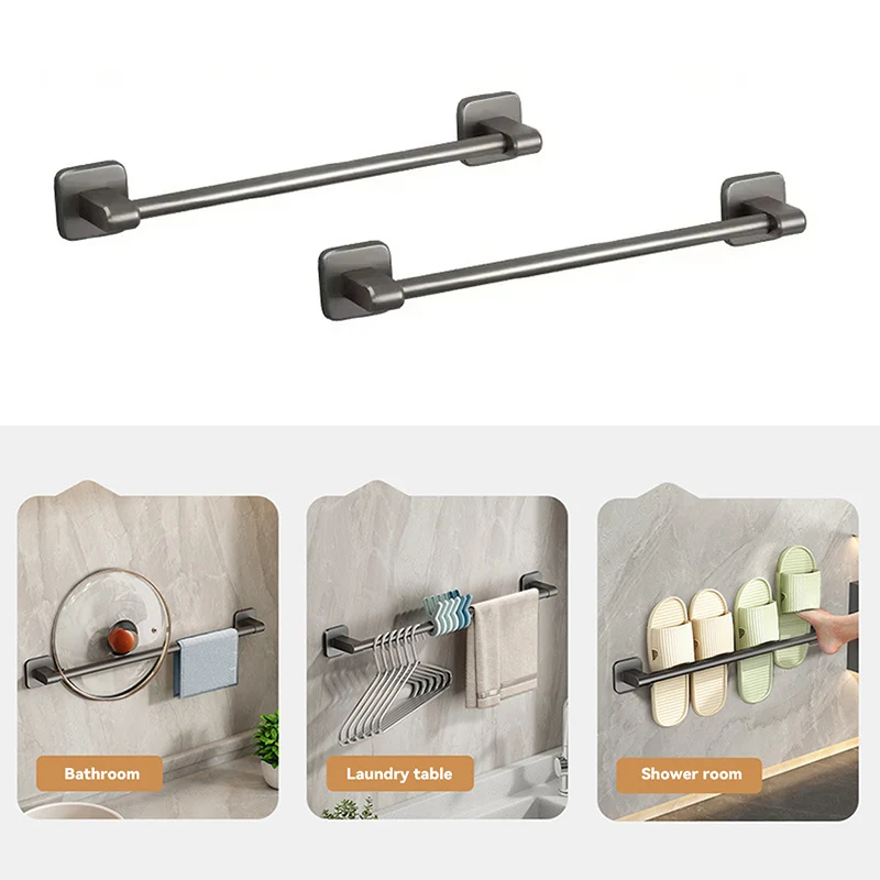 New 40CM Bathroom Towel Holder White Without Drilling Bathroom Black Towel Rack Bar Self-Adhesive