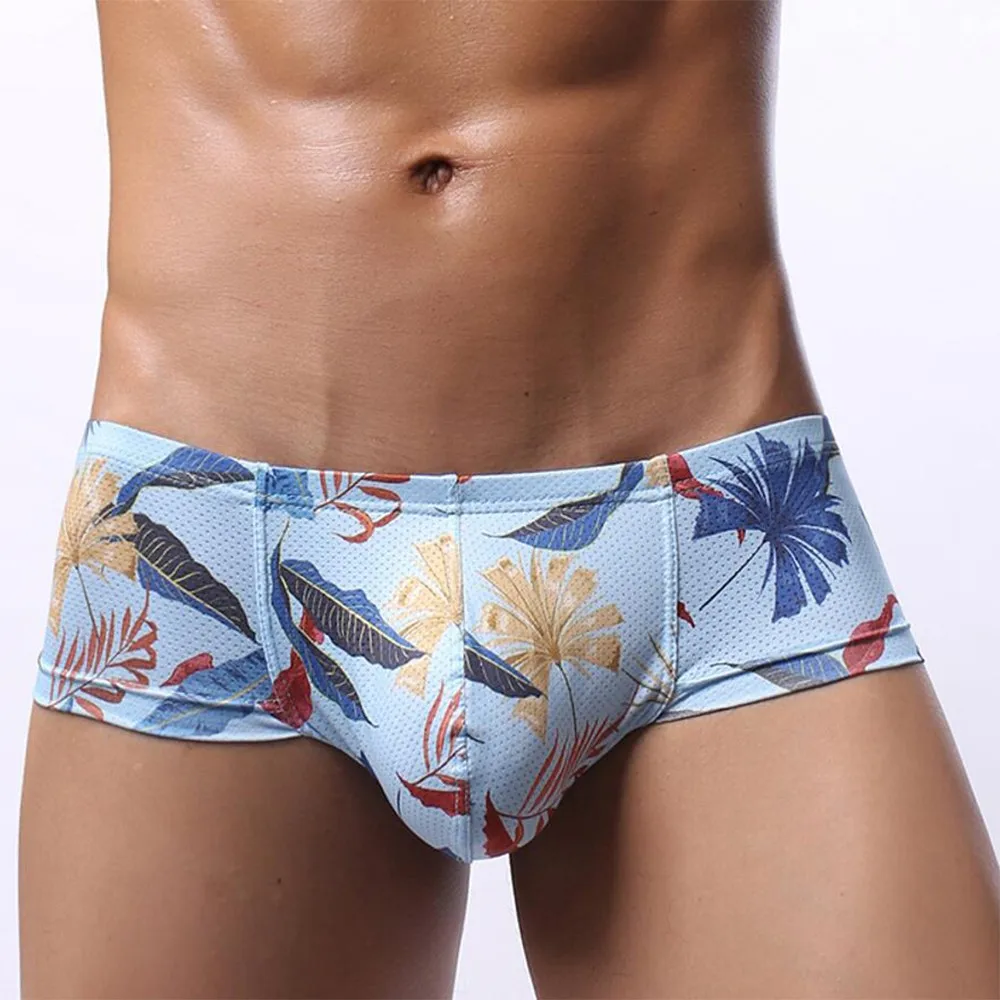 

Men Sexy Short Boxers Low Rise Printed Briefs Ventilate Shorts Underwear Elastic U Bulge Pouch Trunks Low-waist Underpants