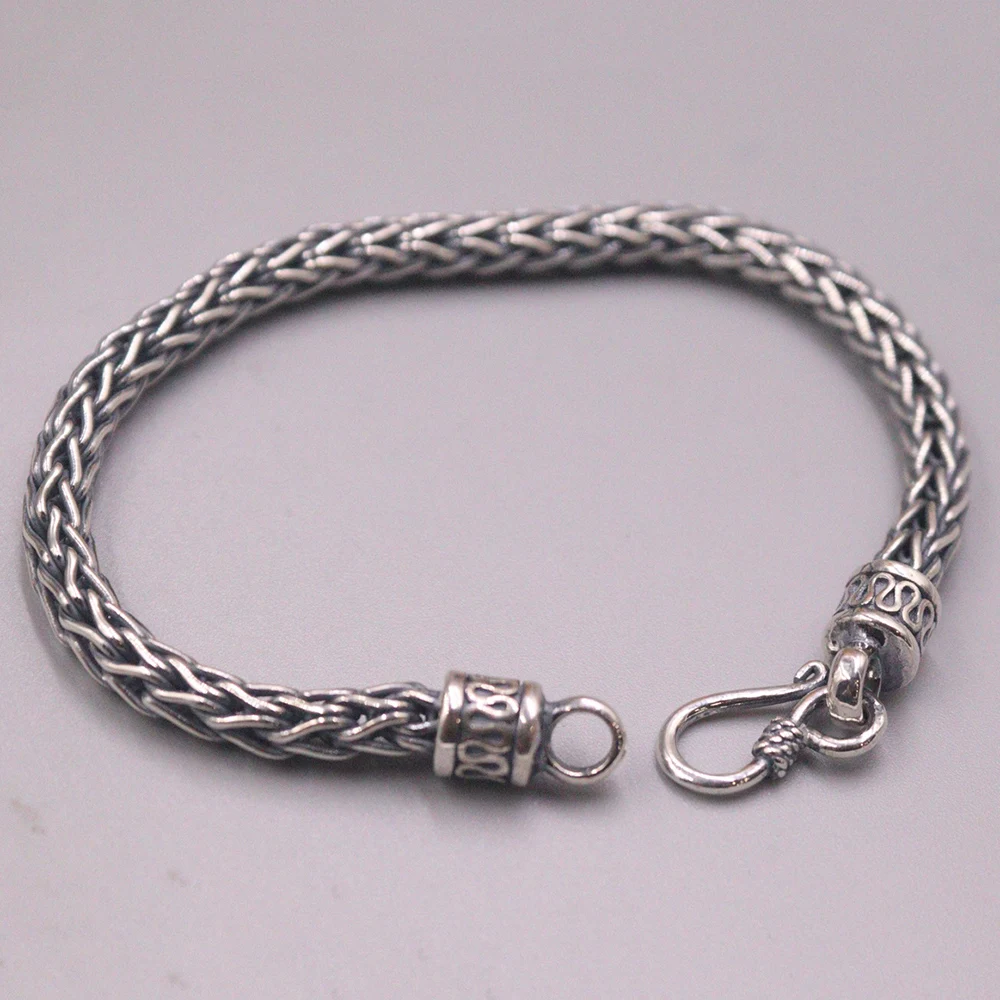 

Pure Solid Sterling Silver 925 Women Men Bracelet 5.5mmW Round Wheat Foxtail Chain 20cm