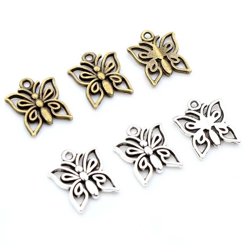 14x12mm 30 stücke Antike Bronze und Antike Silber Überzogene Schmetterling Handgemachte Charme Anhänger: DIY für armband halskette