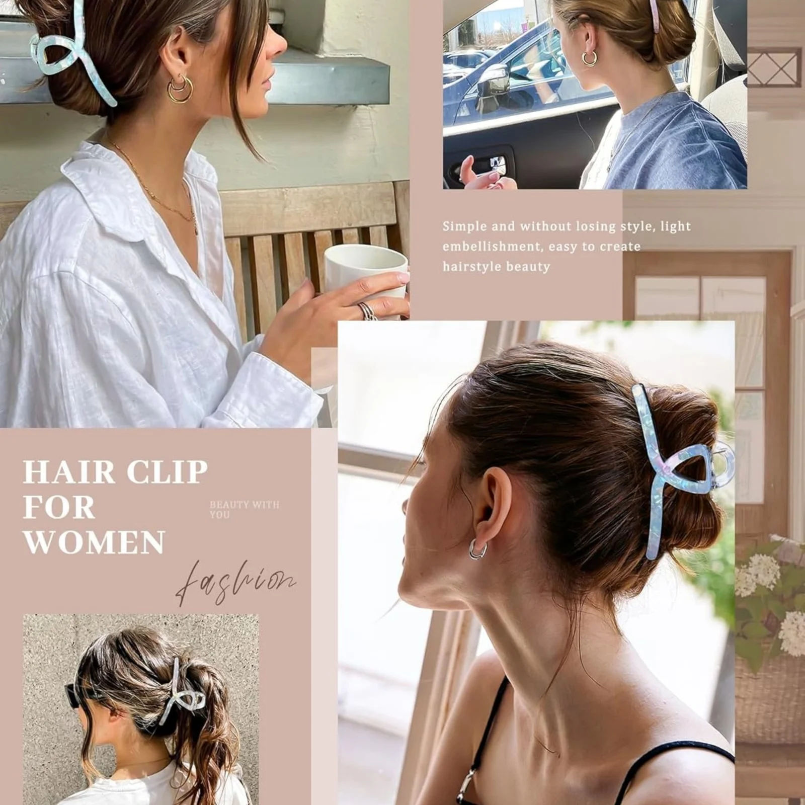 1PC Iridescent Ribbon - Shaped Hair Claws Set, 4 Pastel Colors, Stylish Hair Clamps for Women, Chic Updo Accessories