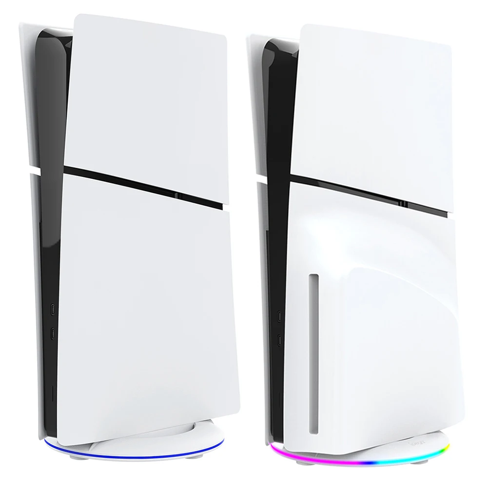 RGB 수직 스탠드 안정적인 LED 베이스 게임 스탠드 콘솔 베이스 브래킷, PS5 슬림 디스크, 디지털 버전 (14 개 조명 없음)