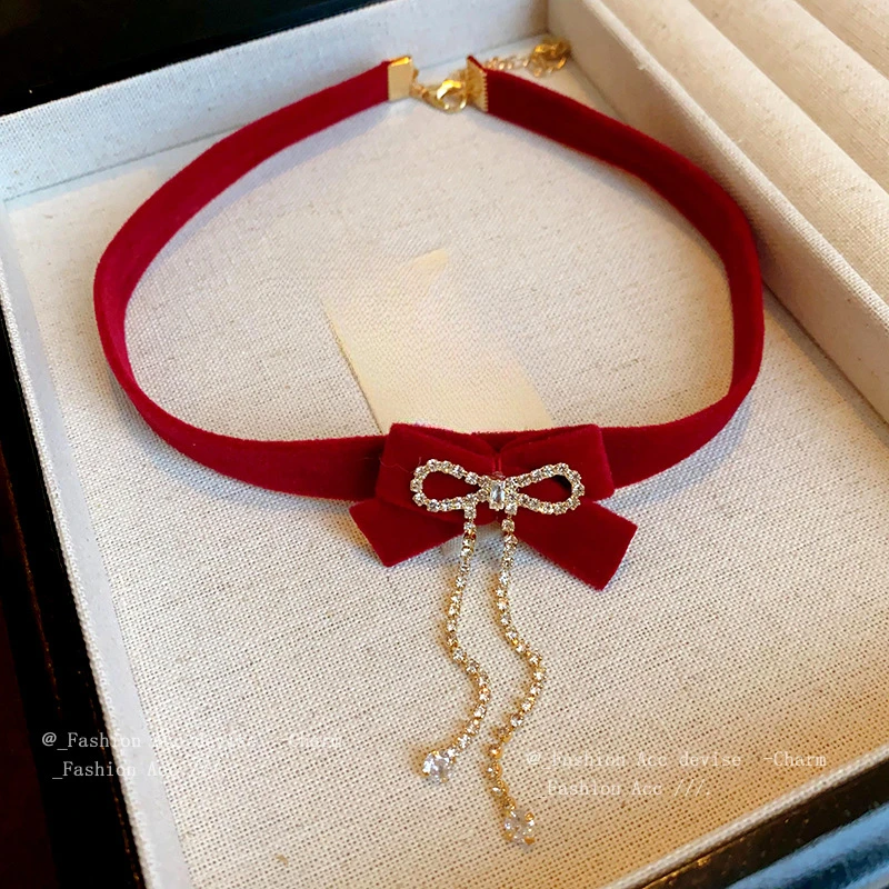 

Изящные Модные Красные цепи для женщин романтическая Шейная цепочка винтажные ожерелья из искусственного циркония ювелирные изделия