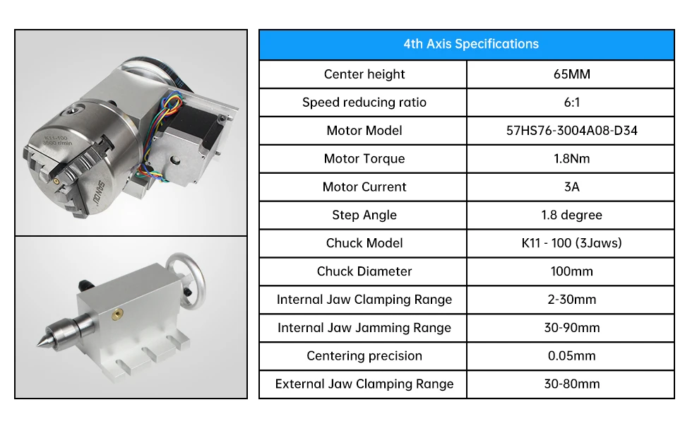 【EU BR】 4th axis K11-100mm 3-jaw chuck 100mm + tailstock 65mm CNC indexing head swivel kit for CNC milling machines etc.