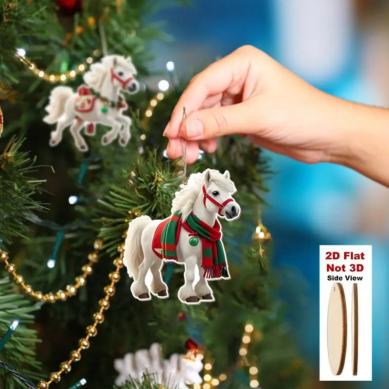 Set of 10/20/30Pcs Sophisticated White Horse Wooden Ornaments for Christmas Tree Decoration; Perfect Xmas Party Gifts.
