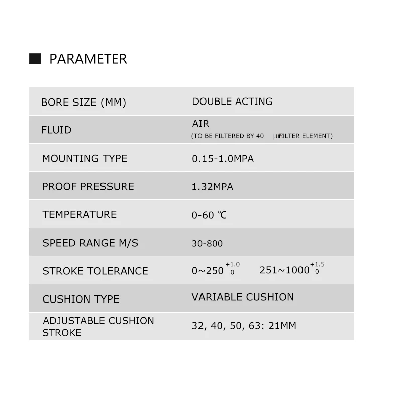 SC32/40/50/63mm Bore Standard Air Pneumatic Cylinders Piston Double Acting 25-1000mm Stroke Aluminum Alloy Actuator pneumatic cylinders