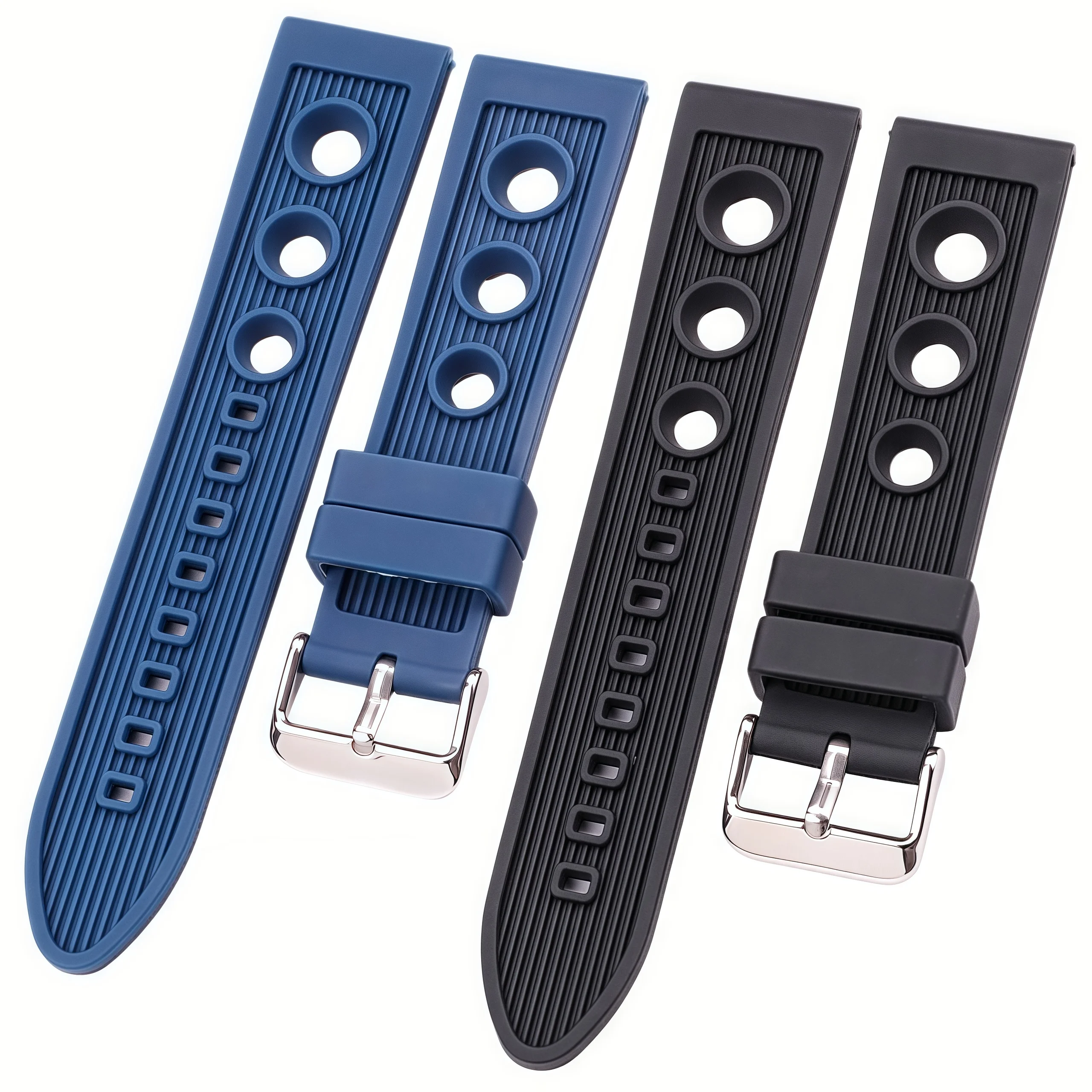 Waterproof Black and Blue Rubber Watch Strap - Soft and Durable