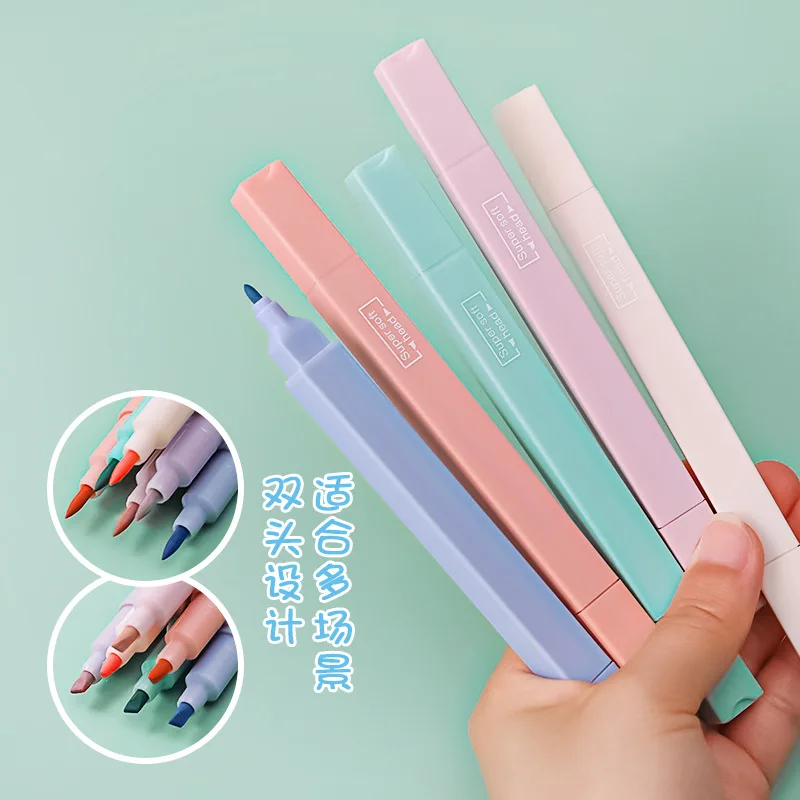 6 Colors Highlighter Double-headed Student Marker Pen Hand Account Pen Large-capacity Morandi Color Fluorescent Note Highlighter
