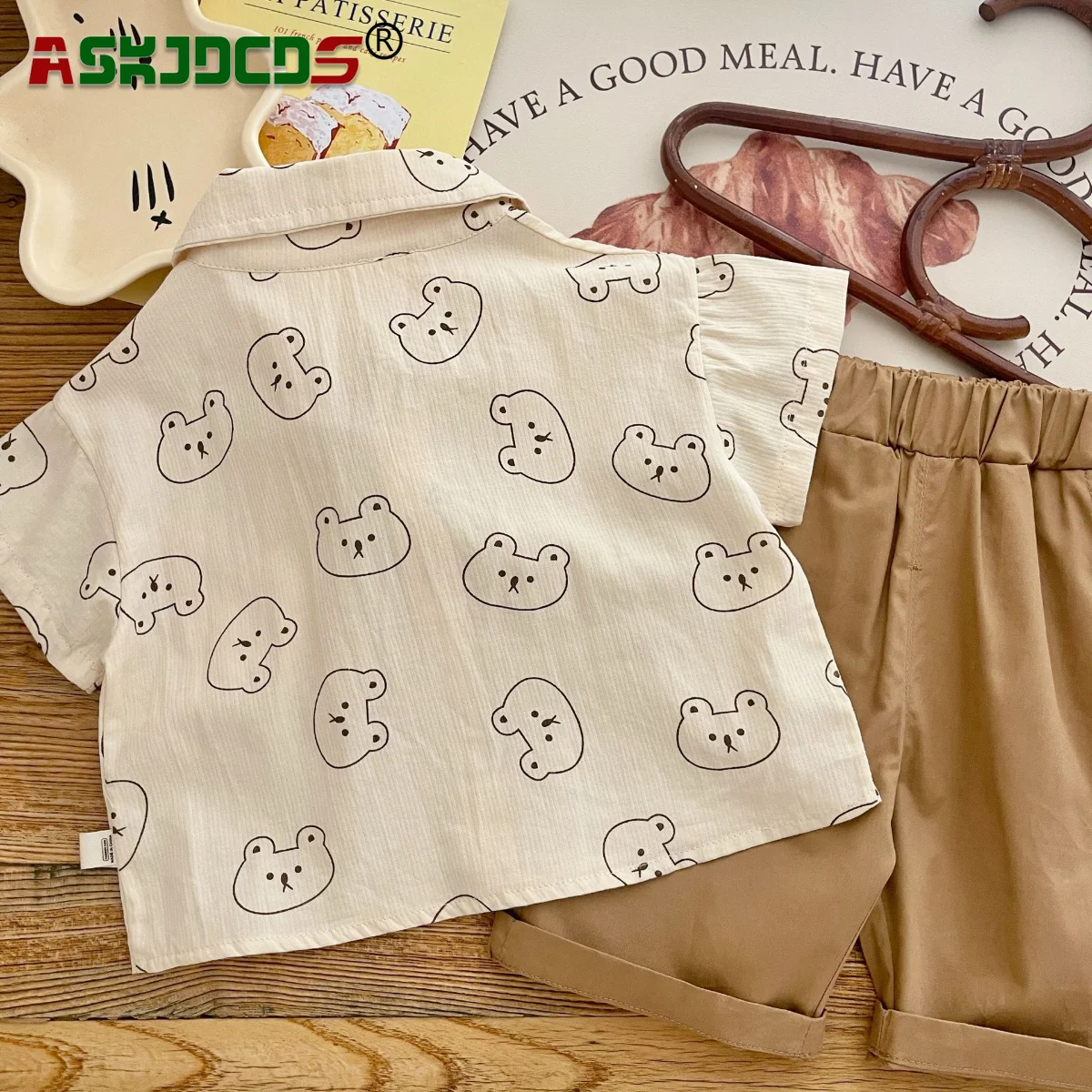 

New 2023 Summer 98% Cotton 2pcs 3M-6Y Kids Baby Boys Cartoon Top with 3D Bear & Single-Breasted Tie + Solid Color Shorts Set